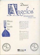 Dinner at Angelos&#39; Restaurant Private Club Menu Knoxville Tennessee  - £21.80 GBP