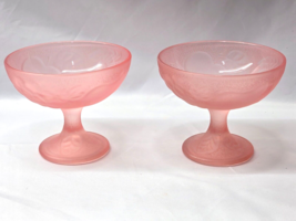 Vintage Frosted Glass Pastel Pink Rose Fruit Ice Cream Dessert Coupe Bowl France - £15.40 GBP