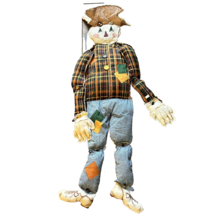 Vintage Handmade Plush Fabric and Buttons Scarecrow Door Decoration Fall 42&quot; - £23.75 GBP