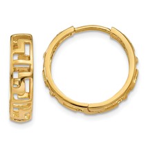 14K Gold Greek Key Hinged Hoop Earrings Jewerly - £130.45 GBP