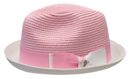 Men's Bently Semi Crushable Fedora Briad Straw Hat Enzo EN202 Pink White image 2