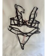 Victorias Secret Faux Leather Very Sexy Open-Cup Balconette Bra Thong Se... - $36.62