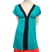 Rue21 Jersey Knit Tunic Pullover Top Juniors Size Small Green/Black V-Neck - £7.99 GBP
