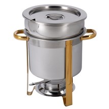 New Deluxe 7 qt. Soup Chafer / Marmite Stainless Steel Chafing Dish w GOLD TRIM - £64.74 GBP