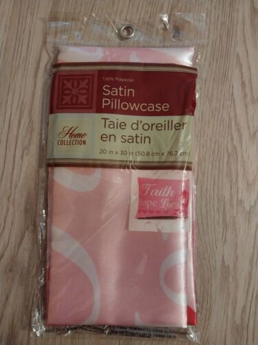 Home Collection Satin Pillowcase Faith Hope Love Pink Ribbon Wording - $5.25