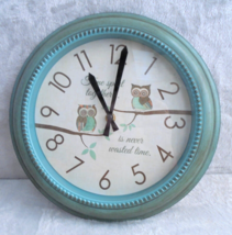 &quot;Time Spent Together is Never Wasted Time&quot; Owl Round Wall Clock Turquoise Decor - £11.77 GBP