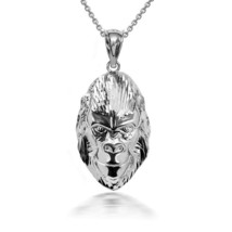 .925 Sterling Silver 3D Gorilla Head Primates High Polished Pendant Necklace - £39.05 GBP+