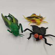 Set Of 3 Vintage Realistic Large Bug Moth Fly 9&quot; Grasshopper Rubber Figu... - $28.87