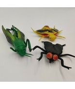 Set Of 3 Vintage Realistic Large Bug Moth Fly 9&quot; Grasshopper Rubber Figu... - $28.87