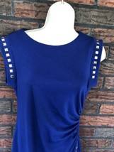 Cato Blue Sheath Gold Studs Small Sleeveless Dress Ruched Sides Illusion *Flaw* - $8.55