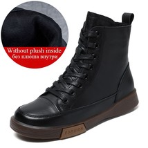 Women Genuine Leather Short Boots Round Toe Genuine Leather Handmade Retro Stree - £79.75 GBP