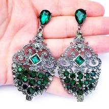 Prom Rhinestone Crystal Drop Earrings, Green Steampunk Chandelier Earrings, Stat - £26.75 GBP
