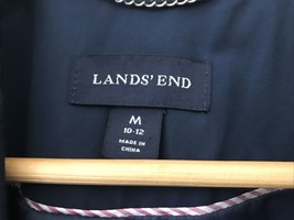 Lands End Navy Button Up Cotton Rain Pea Coat Peacoat Trench Jacket M 44&quot; 10-12 - £40.05 GBP