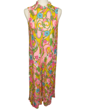 Vintage Bright Floral Swirl Psychedelic 60s 70s Wide Leg Jumpsuit Size M - £149.57 GBP