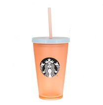 Starbucks Matte Peach Floral Print Mermaid Logo Cold Cup Straw Tumbler 16 Oz - £24.39 GBP