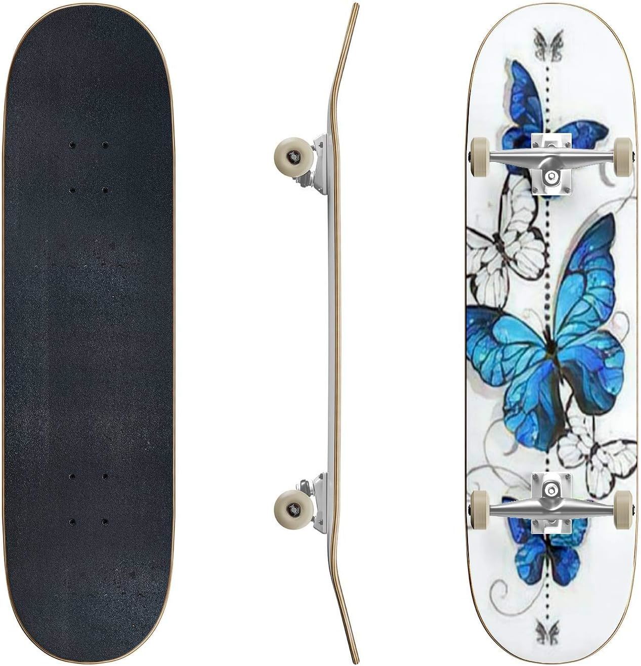 Skateboards Composition Of Blue Butterflies Morpho And White Butterflies On - $77.95