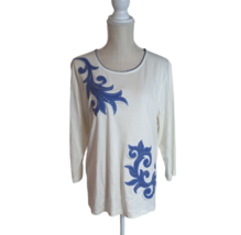 Alfred Dunner Womens Size XL White Floral Studded Long Sleeve Top - $22.76