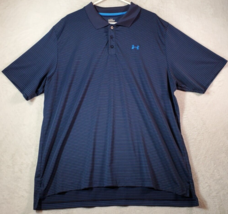 Under armour Polo Shirt Mens 2XL Blue Striped Polyester Short Sleeve Log... - $19.77