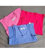 Lot Of 3 Chico&#39;s Ribbed Scoop Neck Tank Top Pink Blue Berry Size 1 Cotto... - $39.60