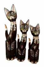 Balinese Wood Handicraft Green Eyed Feline Cat Family Set of 3 Figurines... - €40,62 EUR