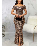 Sexy Floral Print Dress Fashion Autumn Slim Fit Off Shoulder Slit Robes ... - £91.10 GBP