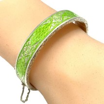 Antique Sterling silver 925 green enamel hinged cuff bracelet 25 grams 6.5” - £147.69 GBP