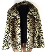 PAMELA McCOY Animal Print Leopard FAUX FUR Short COAT Womens Size Large - $98.00
