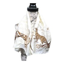Boston Museum of Art Les Chats ivory silk scarf w Many CATS 33” Cheetah ... - $51.41