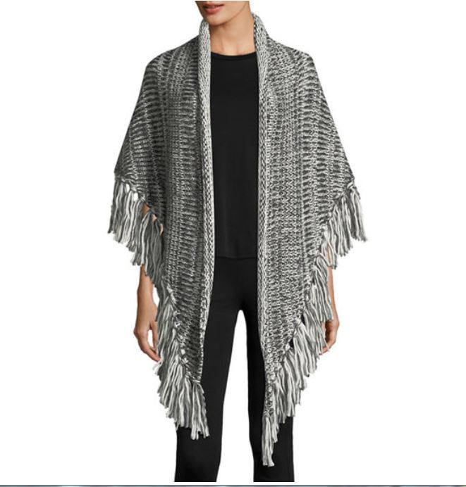 Rebecca Minkoff NEW Cape Knit Stole Poncho Shawl Wrap Black White S M L ... - $68.95