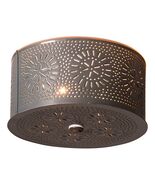 CEILING LIGHT Primitive Round Punched Chisel Pattern Country Tin Finish ... - $72.95