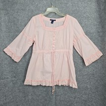 Bandolinoblu Peasant Blouse Woman Med Pink Long Sleeve Smock Front Waist... - $12.91