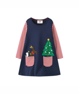 Toddler Girl Christmas Dress Navy Blue Deer Elk Santa Christmas Tree App... - €41,02 EUR
