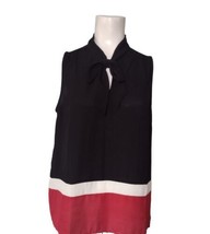 Tommy Hilfiger Sz M Tie Front Tie Flowy Blouse Sleeveless Black Keyhole Career  - $15.83