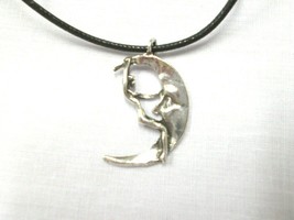 Goddess Riding The Moon Sexy Lady Vintage Look Cast Pewter Pendant Adj Necklace - £7.18 GBP