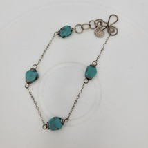 Womens Turquoise Bracelet Green Silver Tone Adjustable Boho Handmade Hook Chain - £34.56 GBP