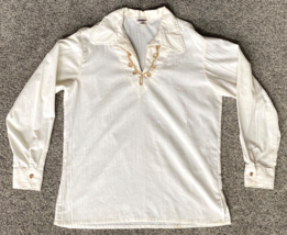 Vtg Hutspa Long Sleeve Shirt-White-L-Rope Collar-Hippy BOHO - $92.57