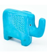 Hand Carved Kisii Soapstone Aqua Sky Blue Bashful Elephant 2&quot; Figure Mad... - £15.02 GBP