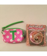 Justice wristlet coin purse initial T spiral hair ties set pink - $18.99