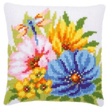 DIY Vervaco Colorful Spring Flowers Cross Stitch Needlepoint 16&quot; Pillow Top Kit - £34.33 GBP