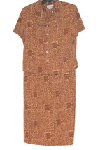 Miss Dorby Petites Career Blouse Skirt Dress Set Brown Geometric Designs 12P 12  - £7.76 GBP