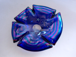 Art Glass Ashtray Paperweight Cobalt Blue Irridescent Gold Accent Stars ... - $29.99