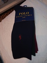 POLO RALPH LAUREN MEN TEXTURED NAVY GREEN BURGUNDY DRESS SOCKS 3 PAIRS $... - £10.82 GBP