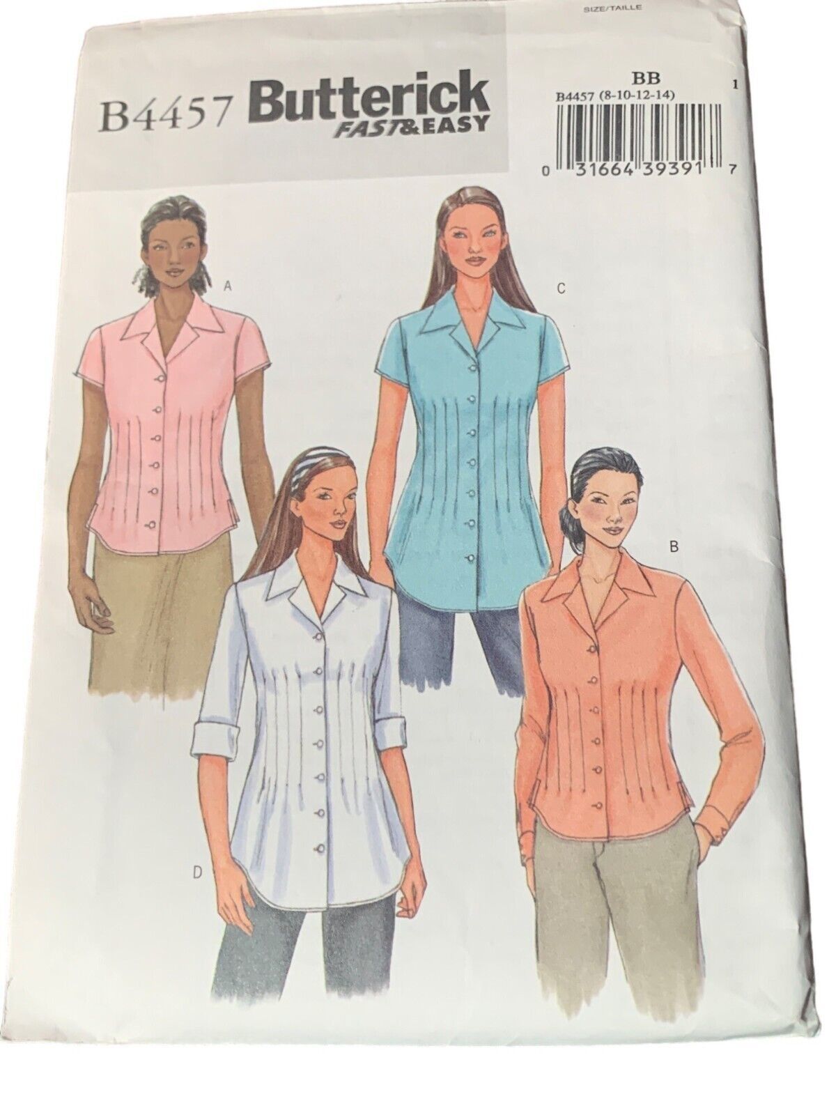 Butterick B4457 Womens Shirt Sewing Pattern - Size 8-10-12-14 uncut - $10.79