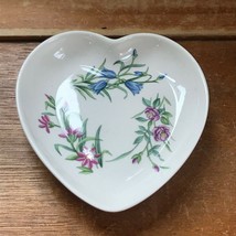 Small Spode Signed White Porcelain w Pink Purple Blue Flower Accents Sha... - $11.29