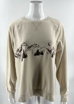 Sonoma Womens Sweatshirt Top Size XL Tan Burgundy Mountain Graphic Pullover - $32.80 CAD