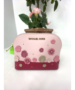 Michael Kors Cosmetic Bag Floral Appliqué Colorblock Pink Leather Zip M1 - $79.19