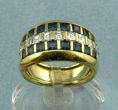 Princess Cut Blue Sapphire &amp; Diamond 14K Yellow Gold Over Valentine Ring 3.80Ct - £81.60 GBP