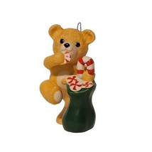 Vintage Hallmark Bear w/ Peppermint Candy Canes 1989 Ceramic Christmas Ornament - £6.42 GBP