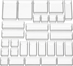 30 PCS Clear Plastic Drawer Organizers Set, 5-Size for Makeup, Bathroom,... - $42.02