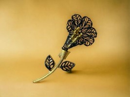 Lacey Lily Black Metal Gold Stylized Vintage Flower Brooch Pin - $23.25
